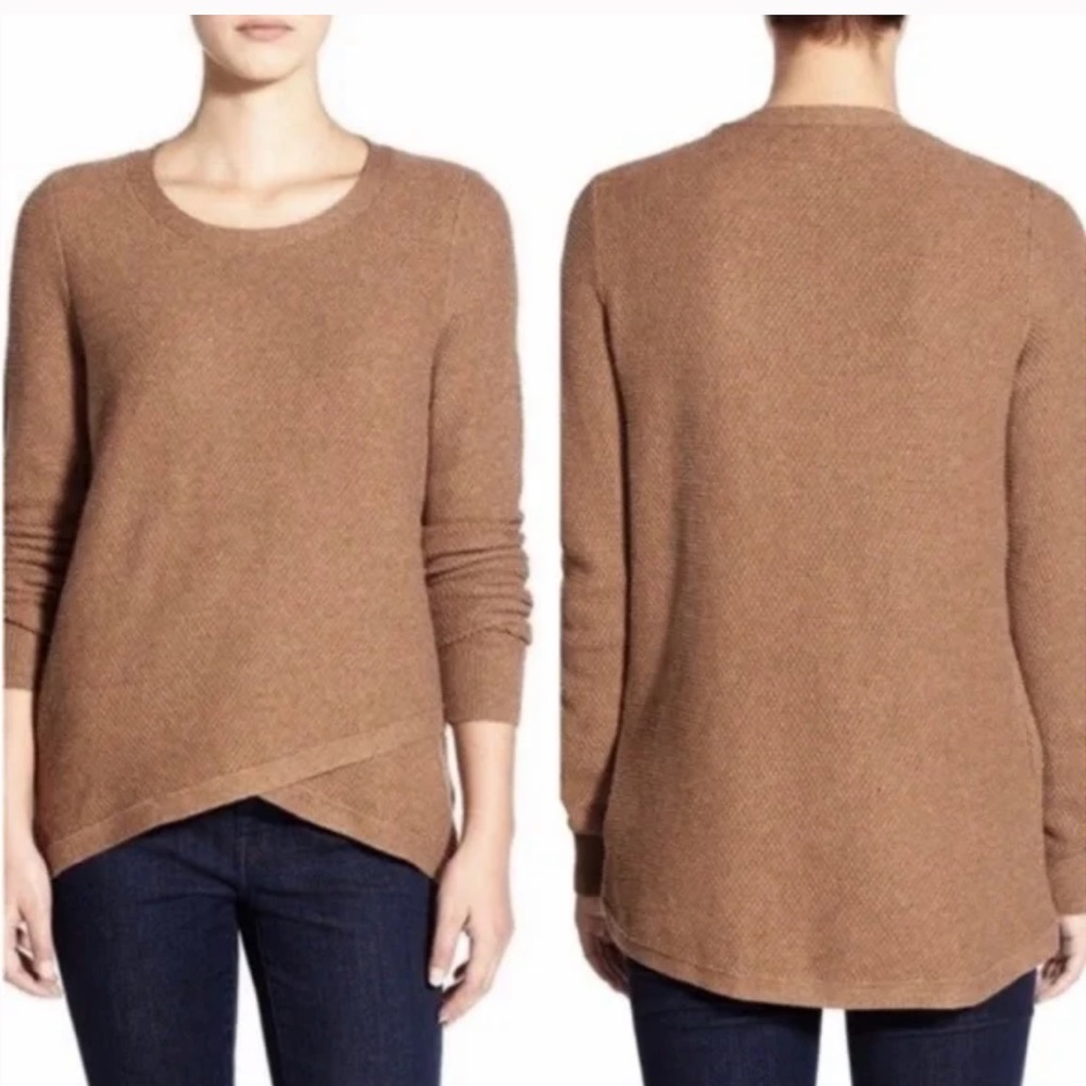 Madewell Brown Crossover Waffle Knit Crewneck Woven Sweater Women’s Size Medium